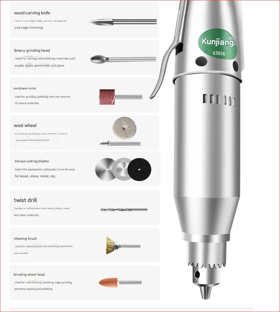 Máy khoan mài điêu khắc đánh bóng cầm tay đảo chiều Mini KJ300 KUN JIANG Electric Drill Grinder Multi-Function