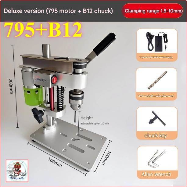 Máy khoan dọc JM802-795 Deluxe để bàn Table Mini Drill Press Wood Drilling PCB Punching