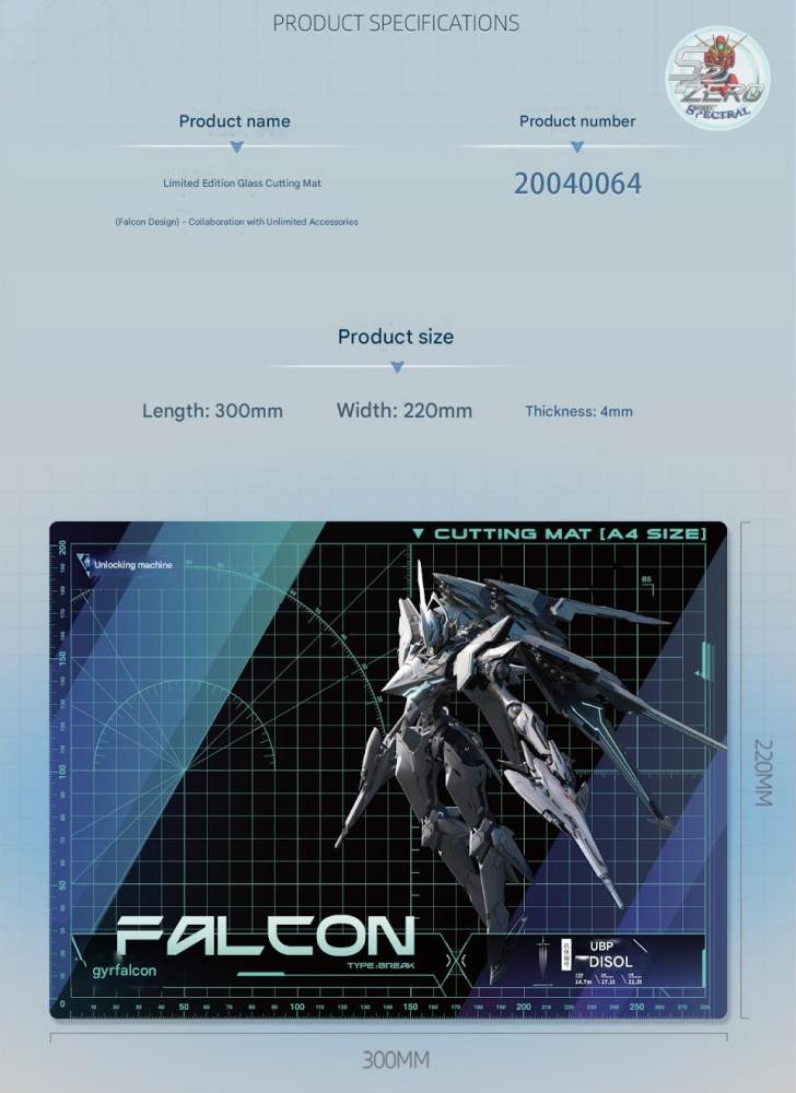 Bảng cắt mô hình kính cường lực A4 Glass Cutting Mat Hobby Mio x Mecha break Falcon