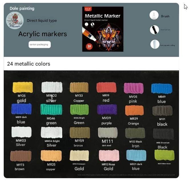 Bút màu sơn mô hình đầu cọ mềm Acrylic Marker Doloha (Basic, Metallic Color Series)