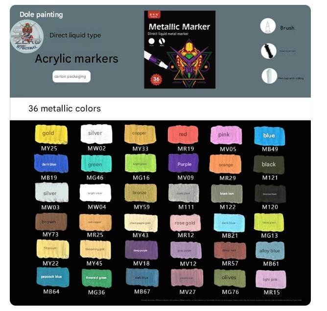 Bút màu sơn mô hình đầu cọ mềm Acrylic Marker Doloha (Basic, Metallic Color Series)