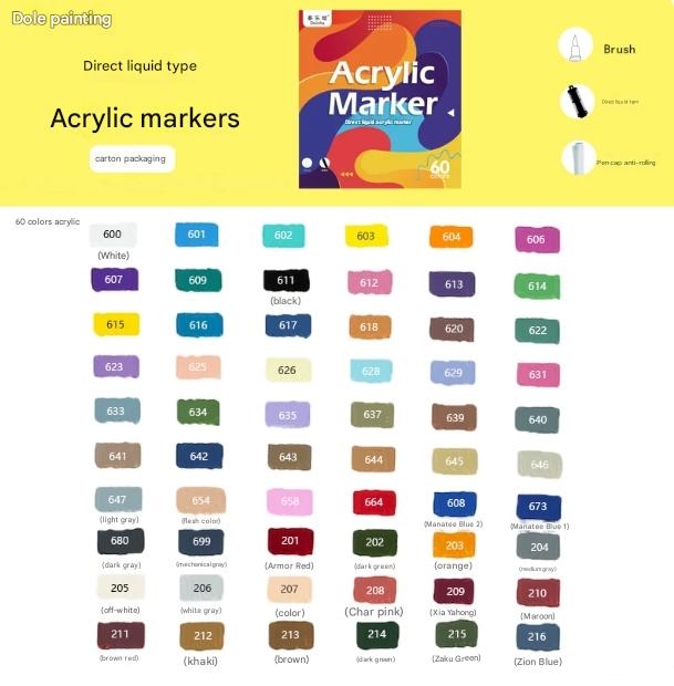 Bút màu sơn mô hình đầu cọ mềm Acrylic Marker Doloha (Basic, Metallic Color Series)