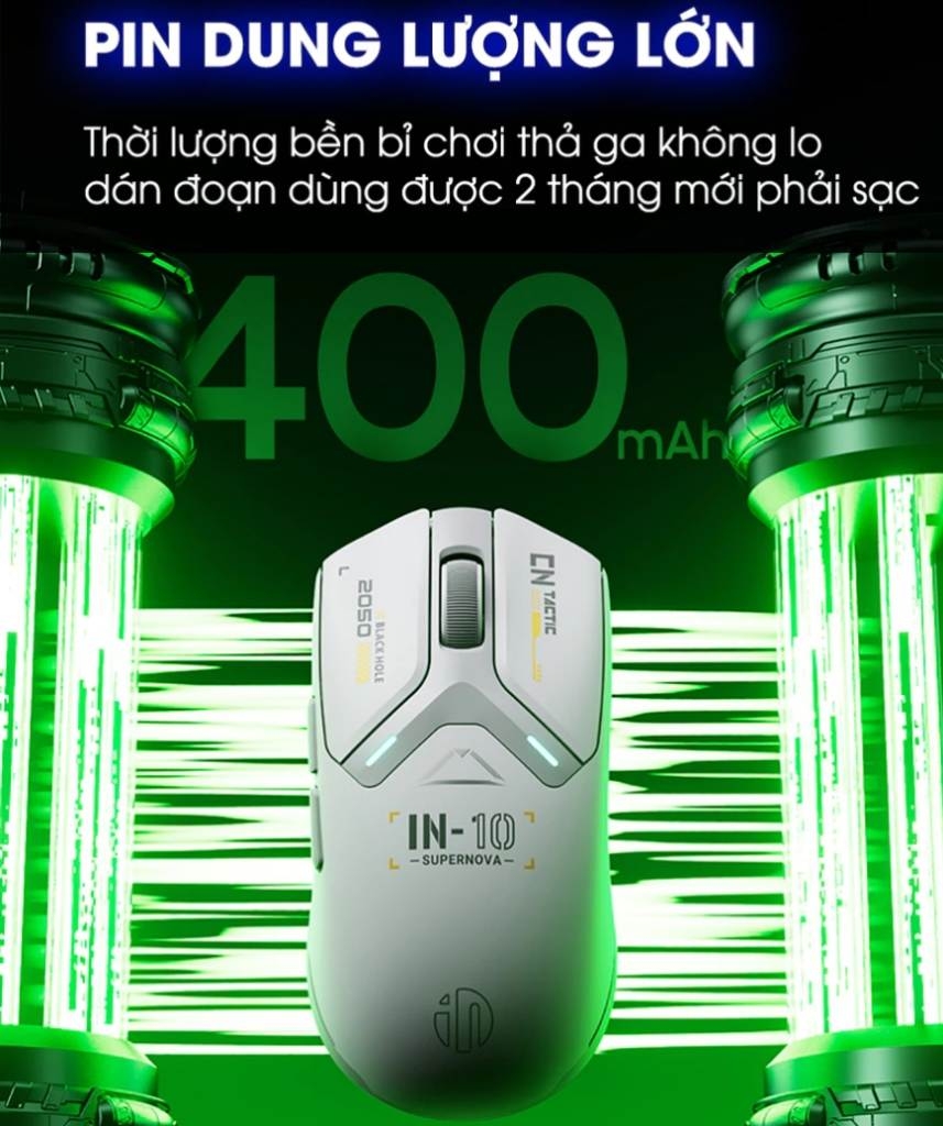 Chuột không dây gaming INPHIC IN10 bluetooth 3 mode cảm biến PAW3395 8000hz led RGB wireless 2.4g