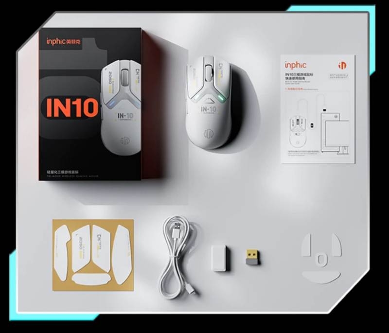 Chuột không dây gaming INPHIC IN10 bluetooth 3 mode cảm biến PAW3395 8000hz led RGB wireless 2.4g