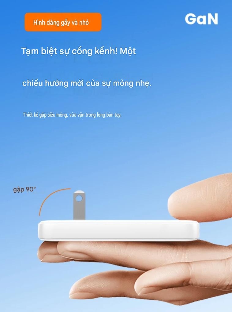 Sac nhanh Type C siêu mỏng 65W GAN Gen2 Ultra-thin Fast Charging cho điện thoại laptop handheld