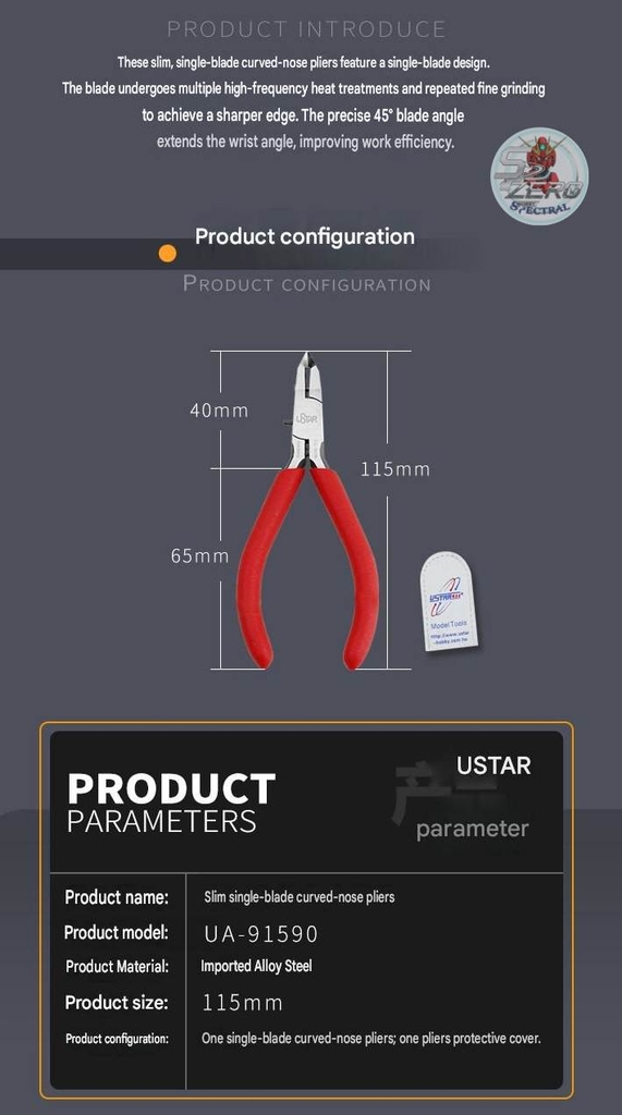 Kìm cong 1 lưỡi mỏng 45 độ USTAR UA91590 Cutter Single Edge Curved Pliers
