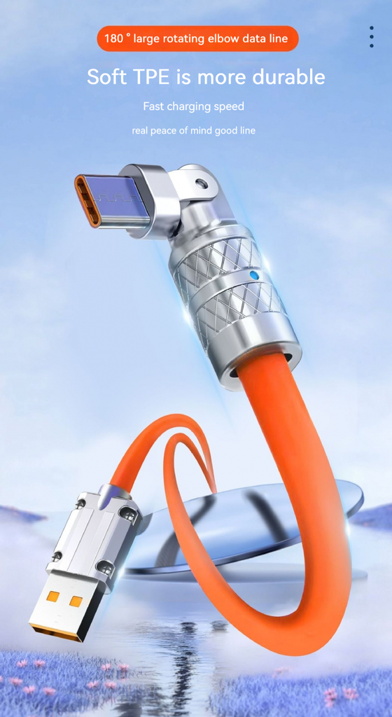 Dây sạc nhanh 120w 180 Degree Rotating USB data Charging Cable USB Type-A Type-C Lightning iphone android