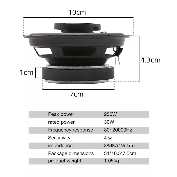 Cặp loa đồng trục 25W - 250W Coaxial speakers 4 5 inch professional 2 ways speakers with tweeter Pcinener