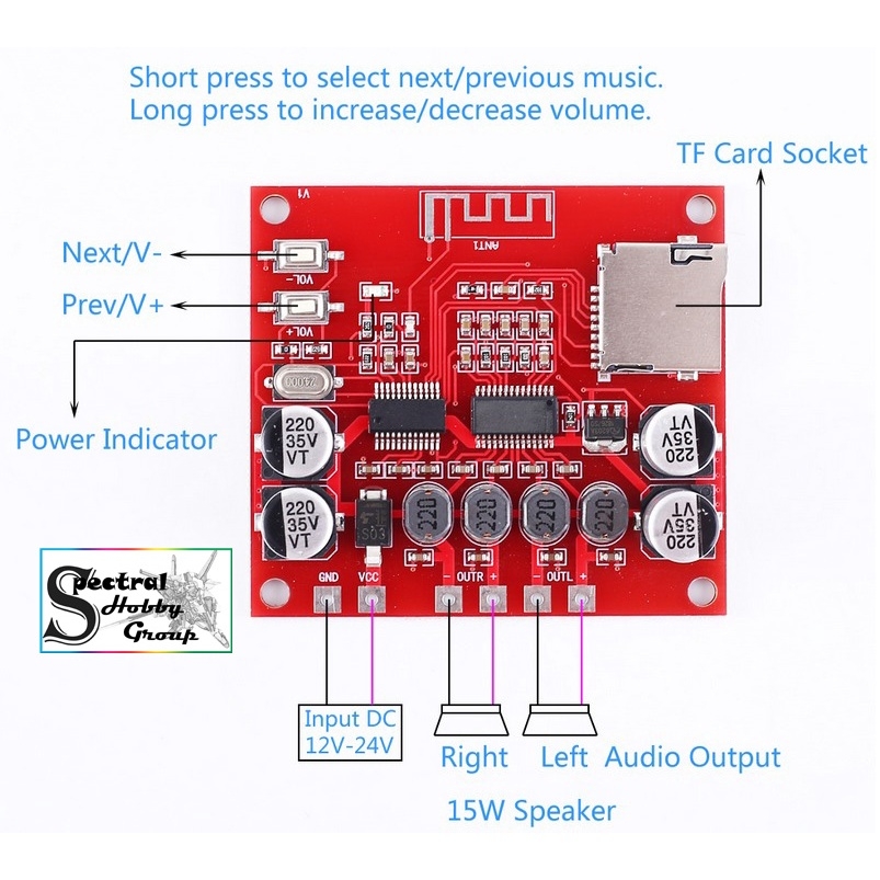 Mạch âm thanh XH-A233 2x 15W MP3 Bluetooth 4.2 DC12-24V Amplifier Board Dual Channel