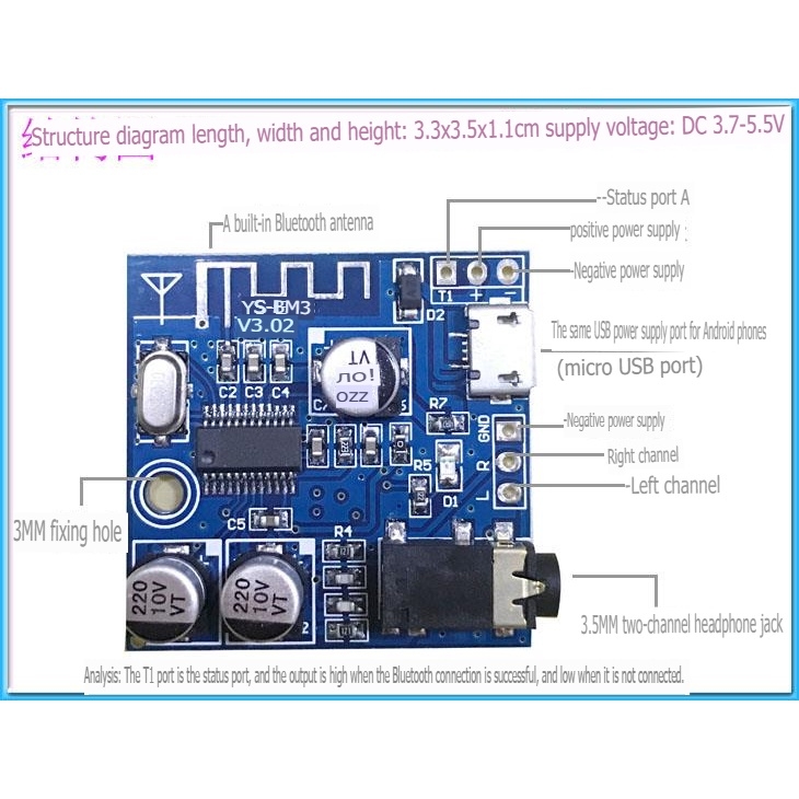 Mạch âm thanh MP3 Bluetooth lossless YS-BM3 Decoding Board DIY Power Amplifier