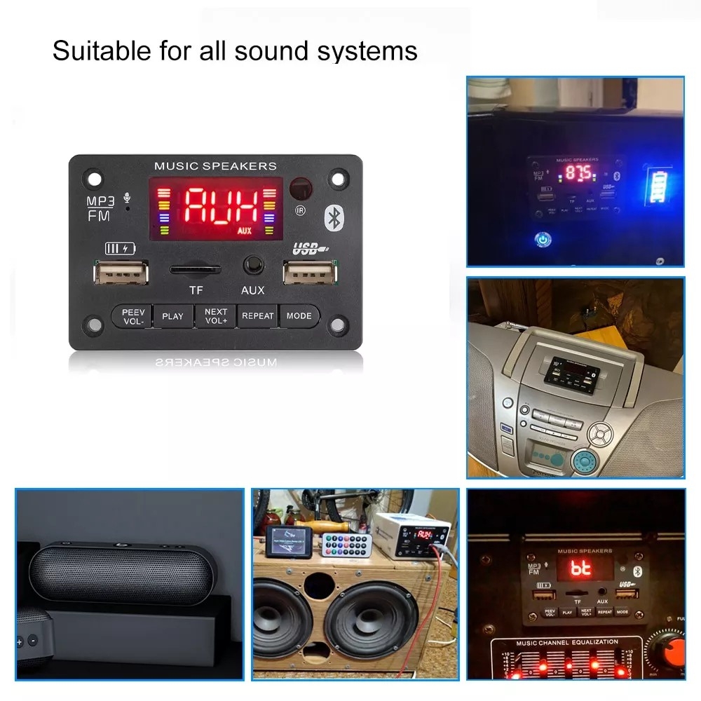 Mạch khuếch đại Giải Mã Âm Thanh Bluetooth 5.0 40W *2 Màn LCD 12V JX810BT Amplifier Bluetooth speaker