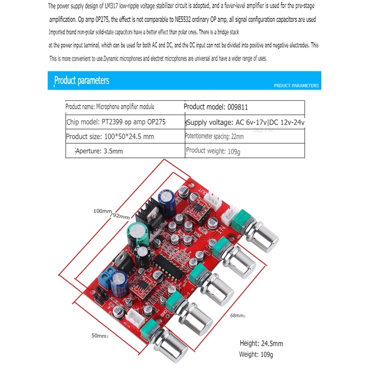 Mạch âm thanh echo karaoke PT2399 Tạo Vang OP275 12V cao cấp microphone amplifier board reverberation