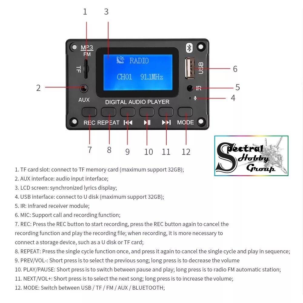 Mạch khuếch đại Giải Mã Âm Thanh Bluetooth 5.0 25W *2 Màn LCD 12V JQ-D116BT Amplifier Bluetooth speaker