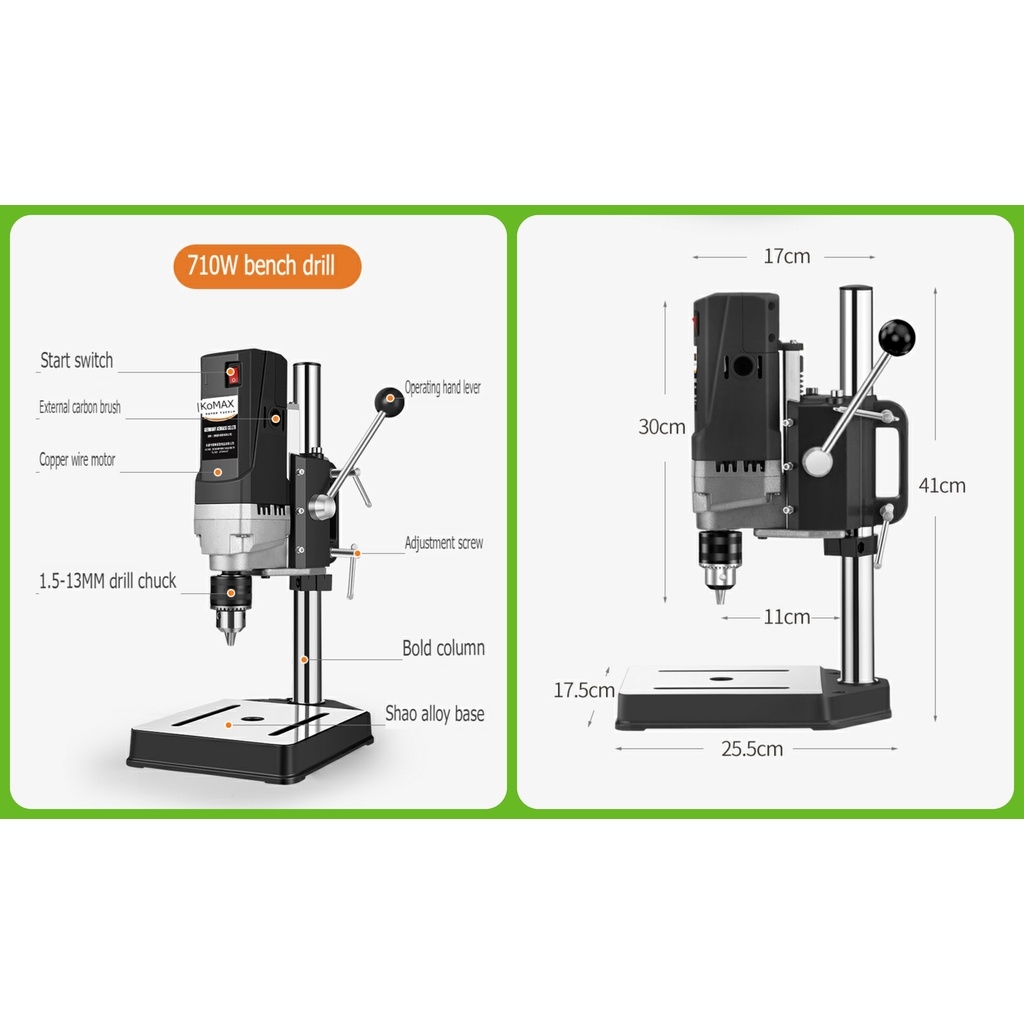 Máy khoan dọc KOMAX 220V 710W 800W 1050W Multifunctional Desktop Drill Press milling workbench Flagship