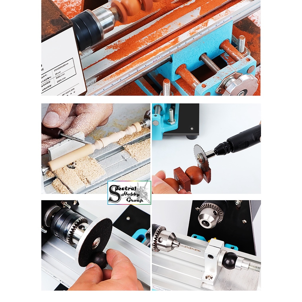 Máy tiện mini hạt chuỗi gỗ 2 motor để bàn kiêm khoan mài khắc đa năng Desktop Lathe machine LONGXIANG
