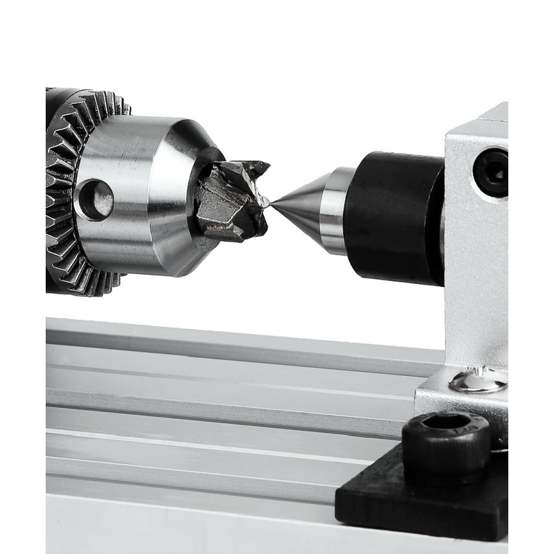 Máy tiện mini hạt chuỗi gỗ 2 motor để bàn kiêm khoan mài khắc đa năng Desktop Lathe machine LONGXIANG