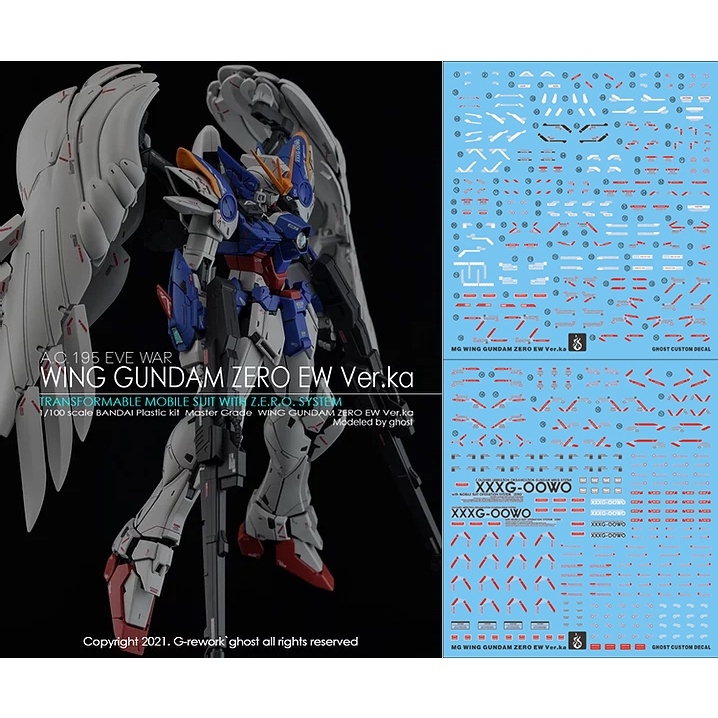 Decal nước dán mô hình Wing zero custom EW ver ka PG MG RG HG Gundam Water sticker