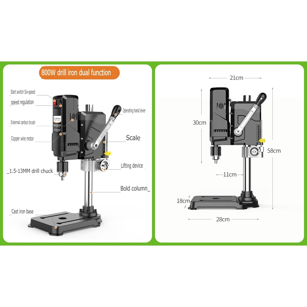 Máy khoan dọc KOMAX 220V 710W 800W 1050W Multifunctional Desktop Drill Press milling workbench Flagship