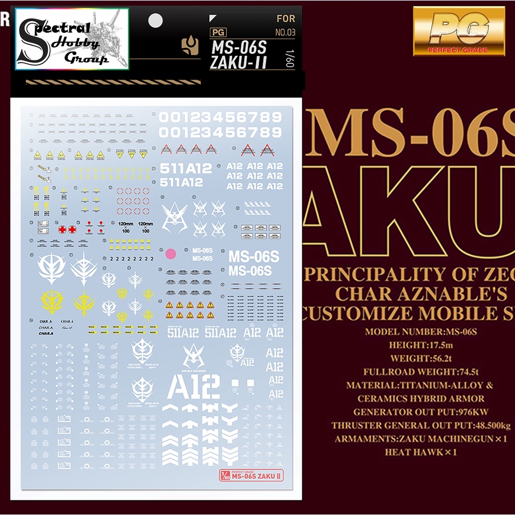 Decal nước mô hình PG ZAKU ZEON các loại Water sticker