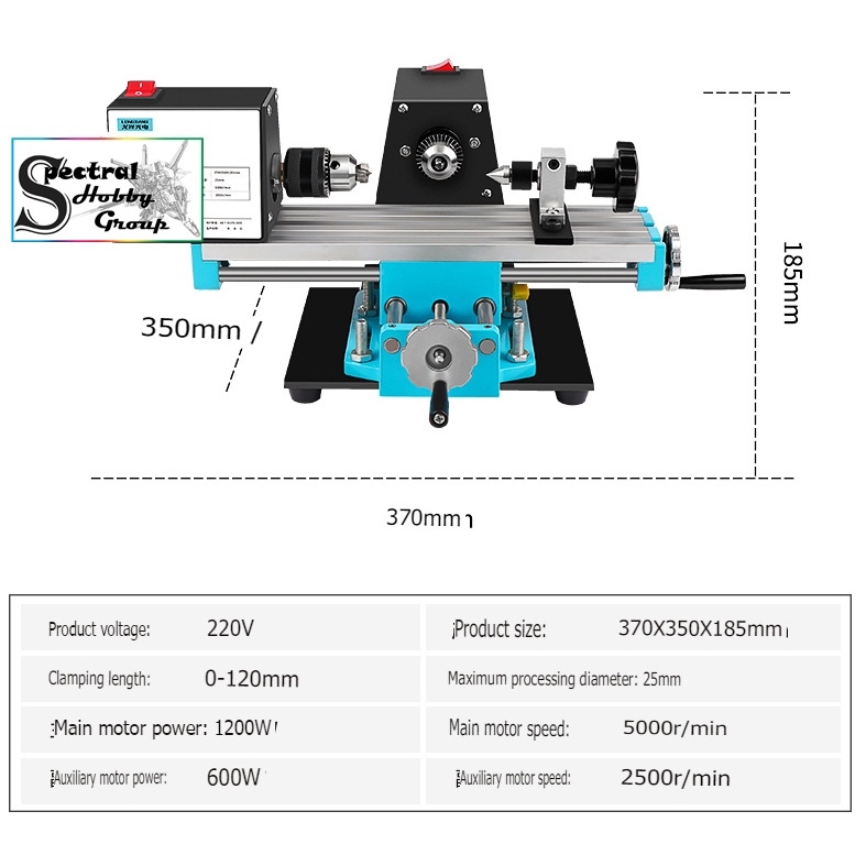 Máy tiện mini hạt chuỗi gỗ 2 motor để bàn kiêm khoan mài khắc đa năng Desktop Lathe machine LONGXIANG