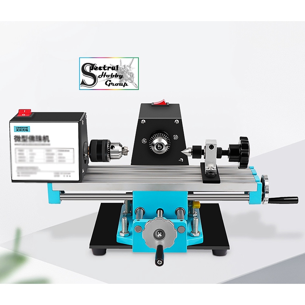 Máy tiện mini hạt chuỗi gỗ 2 motor để bàn kiêm khoan mài khắc đa năng Desktop Lathe machine LONGXIANG