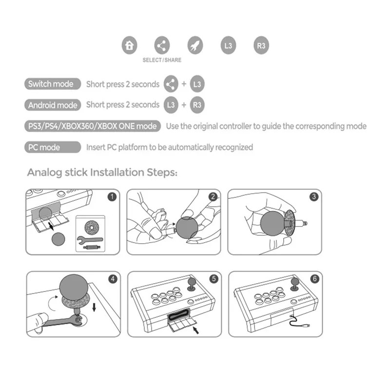 Bàn điều khiển chơi game 7in1 Arcade Fighting Wired Joystick Keyboard Switch PS4 PS3 Xbox Pc Android DOBE TP4-1886
