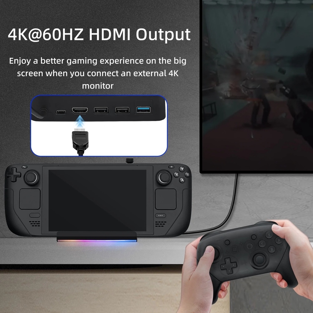 Bộ chuyển đổi Dock kết nối đa năng cho Steam Deck Switch PD100W EasySMX LED RGB Smart phone MultiFunctional Adapter