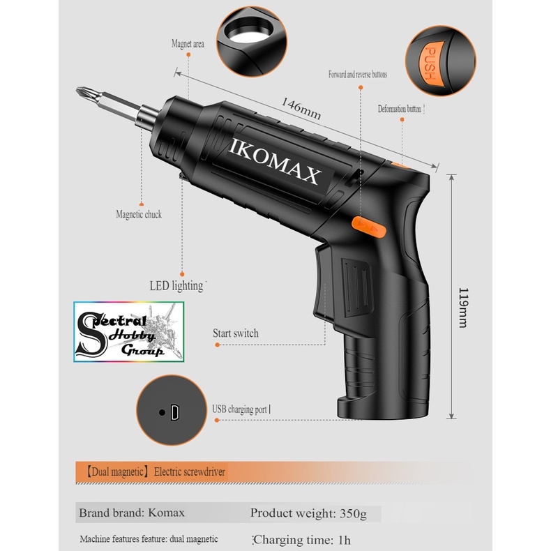 Máy khoan bắt vặn vít đa năng cầm tay 4.2V Electric screwdriver rechargeable mini hand drill Komax