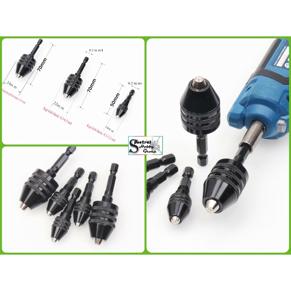 Dụng cụ Đầu kẹp giữ mũi khoan đa năng 0.3 - 6.5mm cho máy khoan mini grinding chuck drill