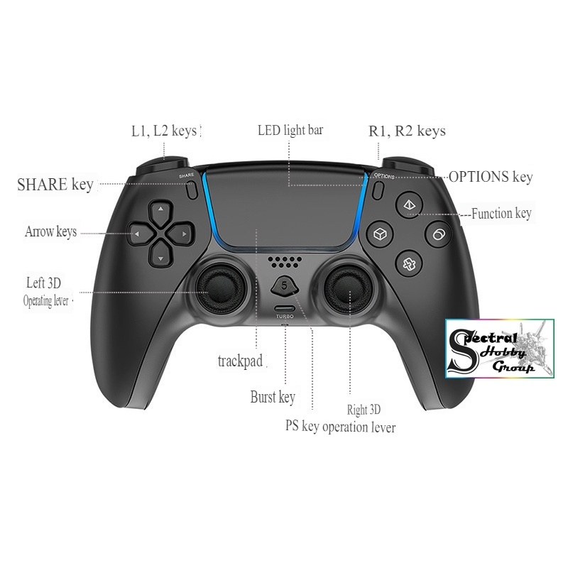 Tay cầm chơi game P5A không dây bluetooth cho PS4 PC Steam Android Dualshock turbo function gamepad wireless