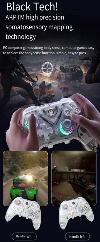 Tay cầm chơi game không dây AOLION AL-K10 RGB Hall Rocker EVA 2.4g Bluetooth Wireless cho PC Switch Android iOS