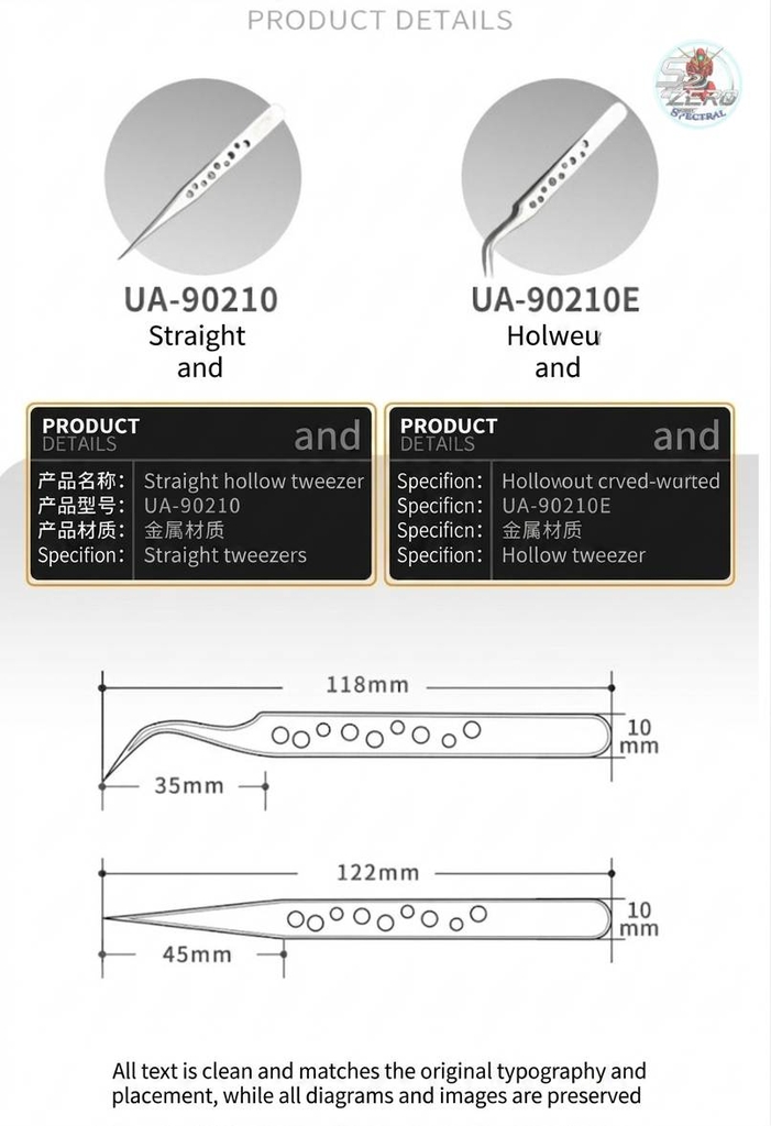 Nhíp Ustar tweezers UA90210 chống tĩnh điện, độ chính xác cao Anti-static High Precision