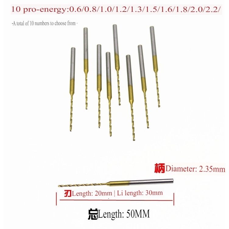 Bộ 10 mũi khoan QM235D TITANIUM tốc độ cao 0.6-2.2mm high speed steel twist drill 2.35mm