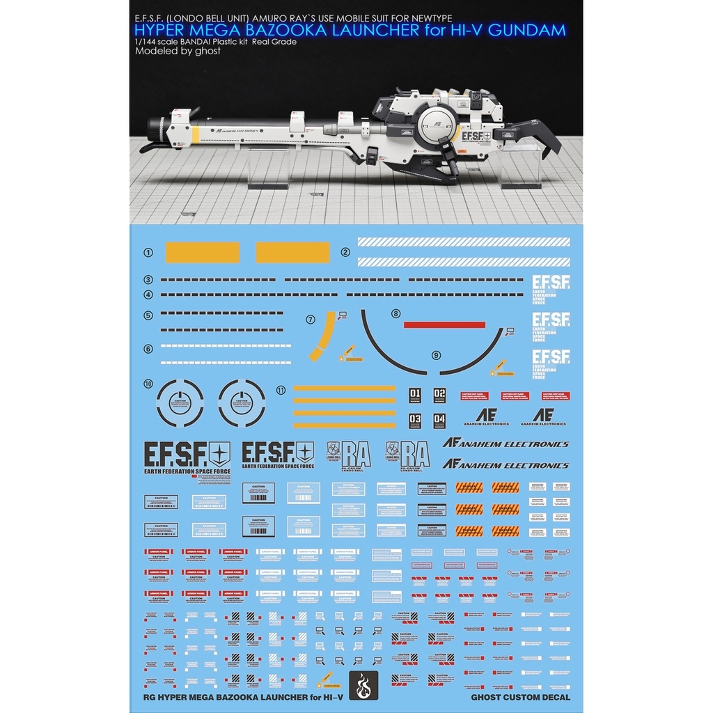 Decal nước dán mô hình RG Hi-nu HiNu gundam RX93-v2 | Hyper Mega Bazooka Launcher | HWS Water sticker