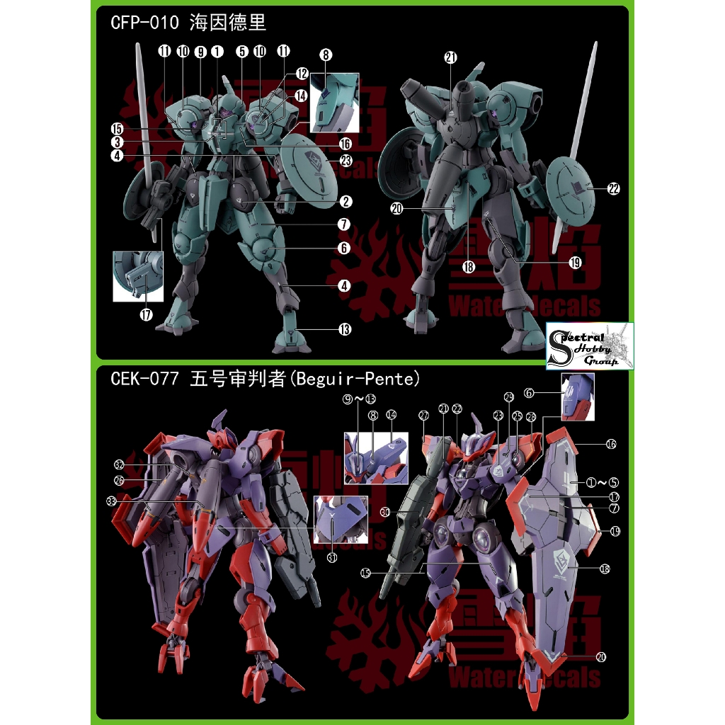 Decal nước dán mô hình Gundam Aerial Rebuild Beguir Pente Pharact Heindree Zowort Tickbalang MERCURY water sticker