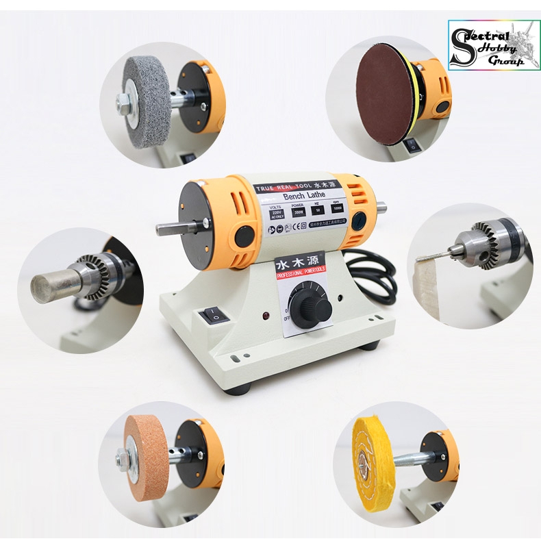 Máy mài cắt bàn mini máy tiện đa năng TM2 350W Bench Lathe Mini Table Saw Polisher Engraving Machine Grinding