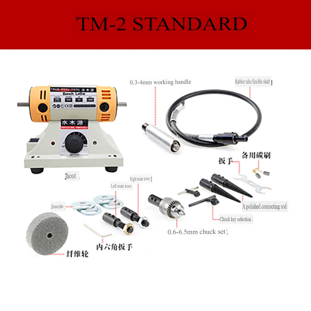 Máy mài cắt bàn mini máy tiện đa năng TM2 350W Bench Lathe Mini Table Saw Polisher Engraving Machine Grinding