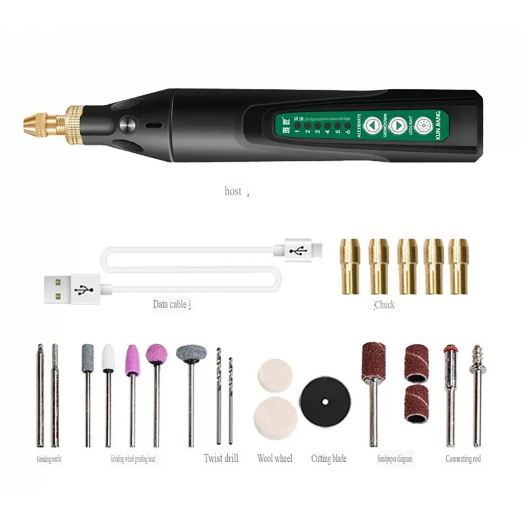 Máy khoan cắt mini KJ202 đa năng Electric grinder small hand-held drill 6 speed Led rechargable