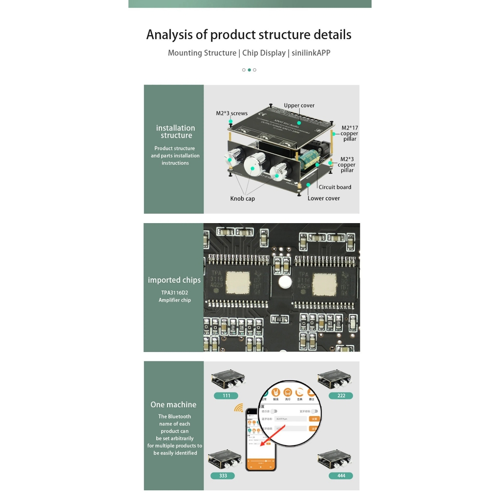 Mạch khuếch đại âm thanh Sinilink XY-E100H 50W*2+100W Audio Power Amplifier Board 2.1 Bluetooth 5.1