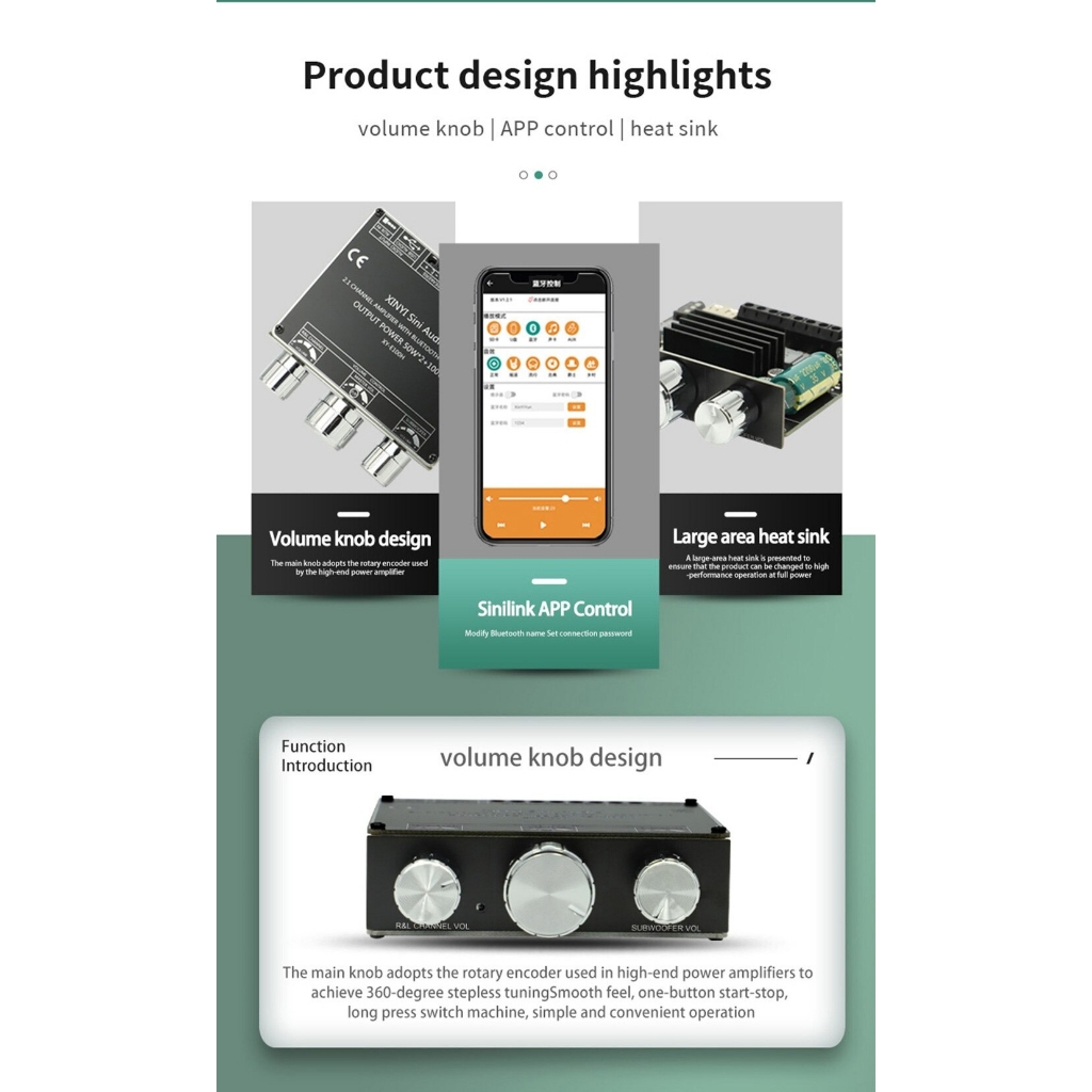 Mạch khuếch đại âm thanh Sinilink XY-E100H 50W*2+100W Audio Power Amplifier Board 2.1 Bluetooth 5.1