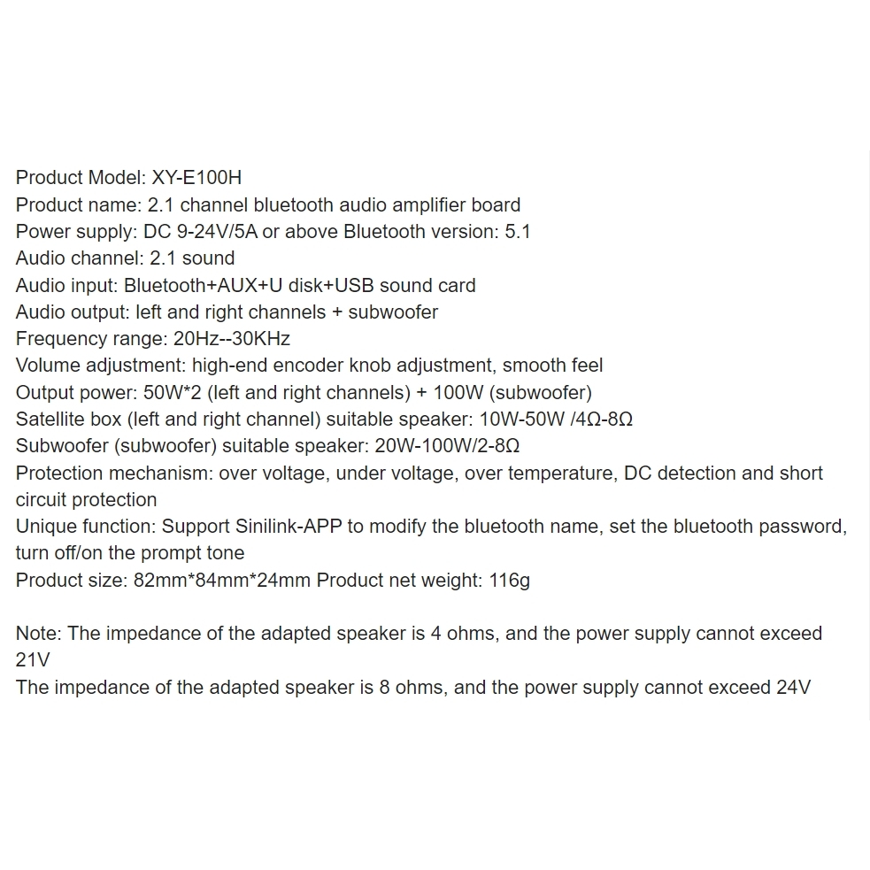 Mạch khuếch đại âm thanh Sinilink XY-E100H 50W*2+100W Audio Power Amplifier Board 2.1 Bluetooth 5.1