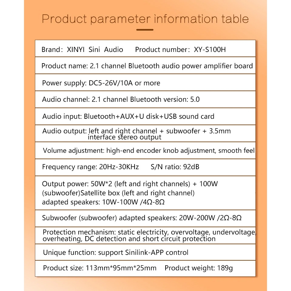 Mạch khuếch đại âm thanh Sinilink XY-S100H 50W*2+100W Audio Power Amplifier Board 2.1 Bluetooth 5.0