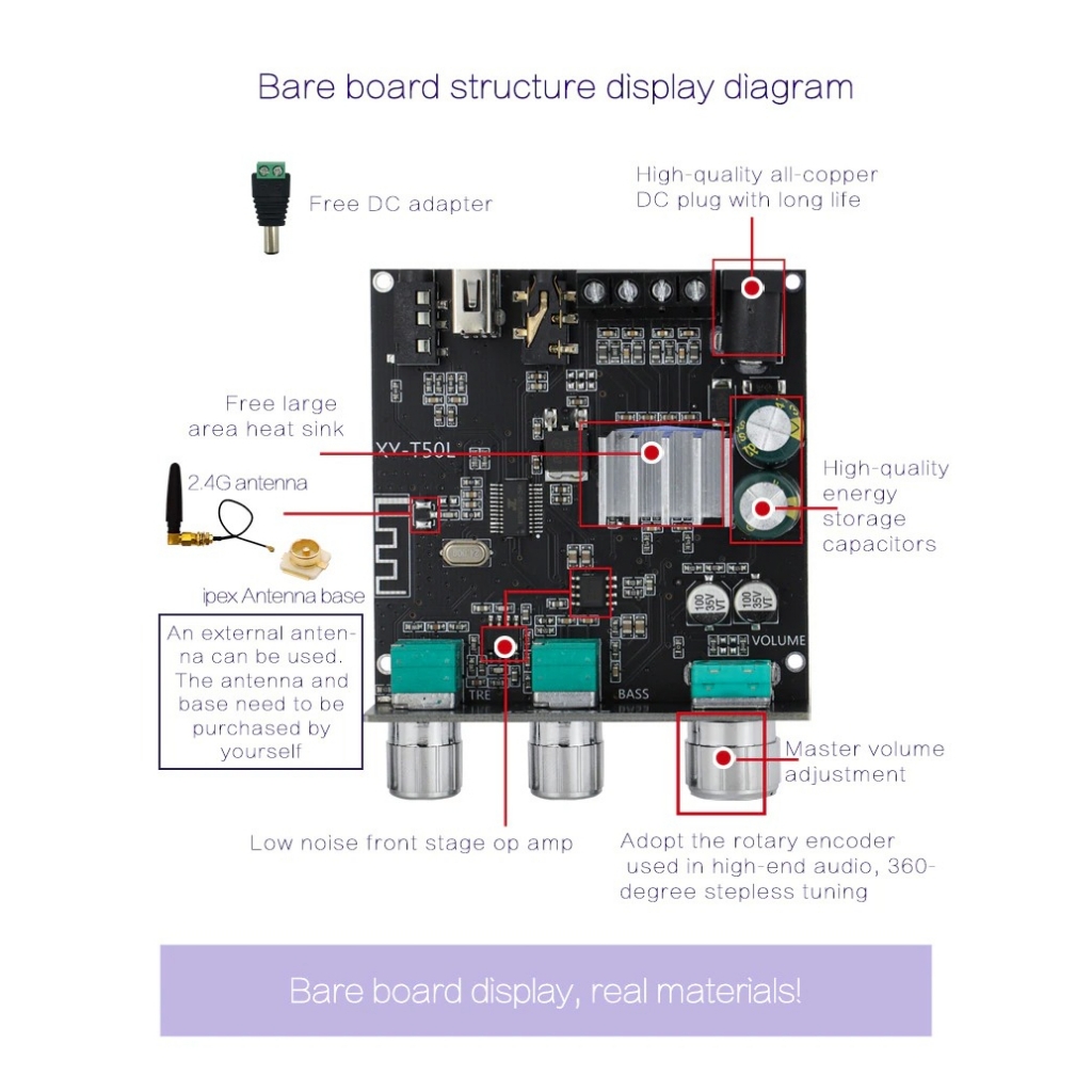 Mạch khuếch đại âm thanh Sinilink 50w*2 Bluetooth 5.0 XY-T50L Digital Audio Power Amplifier 2.0