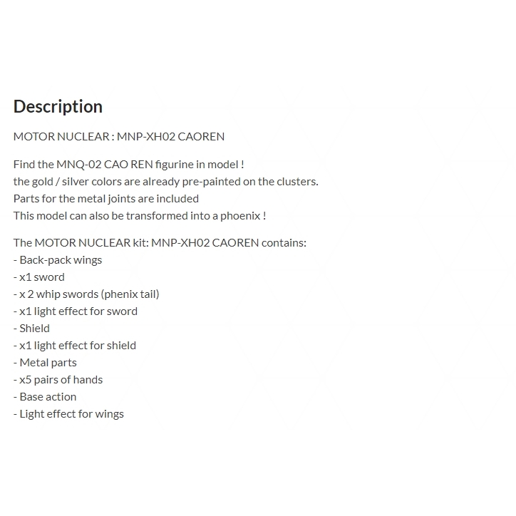 Mô hình lắp ráp MG 1/100 Caoren MNP-XH02 Motor Nuclear