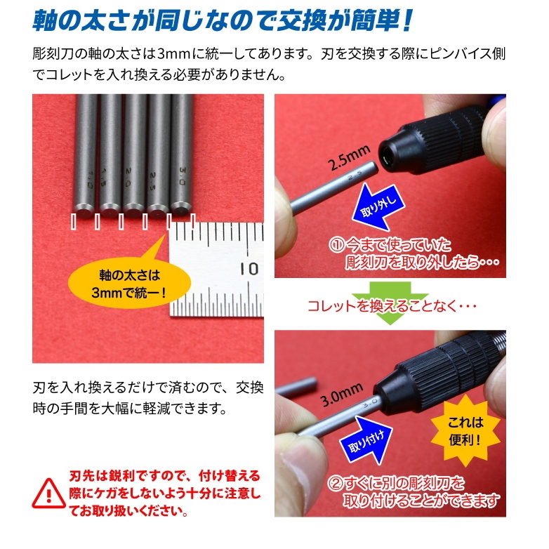 Bộ dao khắc tròn Godhand GH-BBM-1-3 Ultra-precision Round Head Carving Knife Chisel Shank Bit Blade