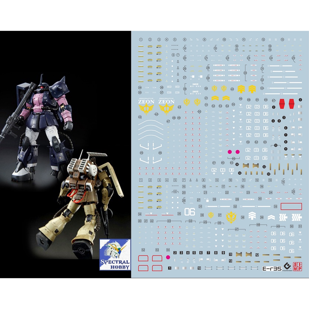 Decal nước dán mô hình Zaku UC các loại PG MG RG HG 1/48 phantom black tri stars matsunaga Water sticker