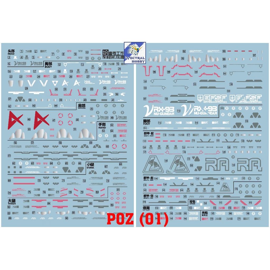 Decal nước dán mô hình cho PG RX93 Structure Nu gundam water sticker