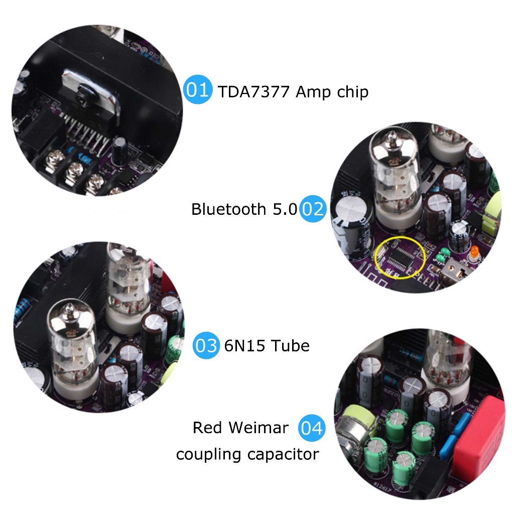 Khuếch đại âm thanh TDA7377 35W*2 Pre Amplifier 6N15 Tube Bluetooth 5.0 HIFI Preamp Power Loseless Decoding