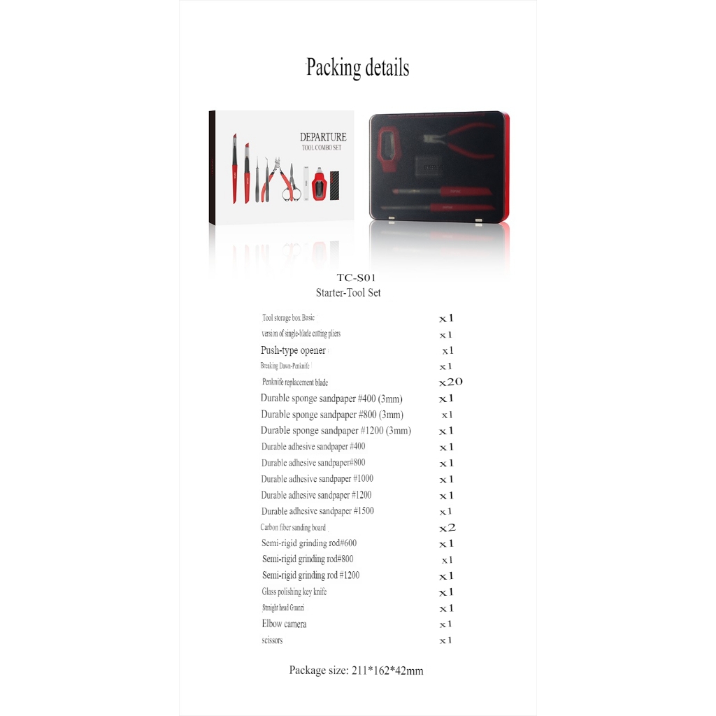 Bộ dụng cụ DSPIAE cơ bản đầy đủ cho mô hình (kìm, dũa, dao, nhíp, nhám, tách part, ...) TC-S01 Tool Set
