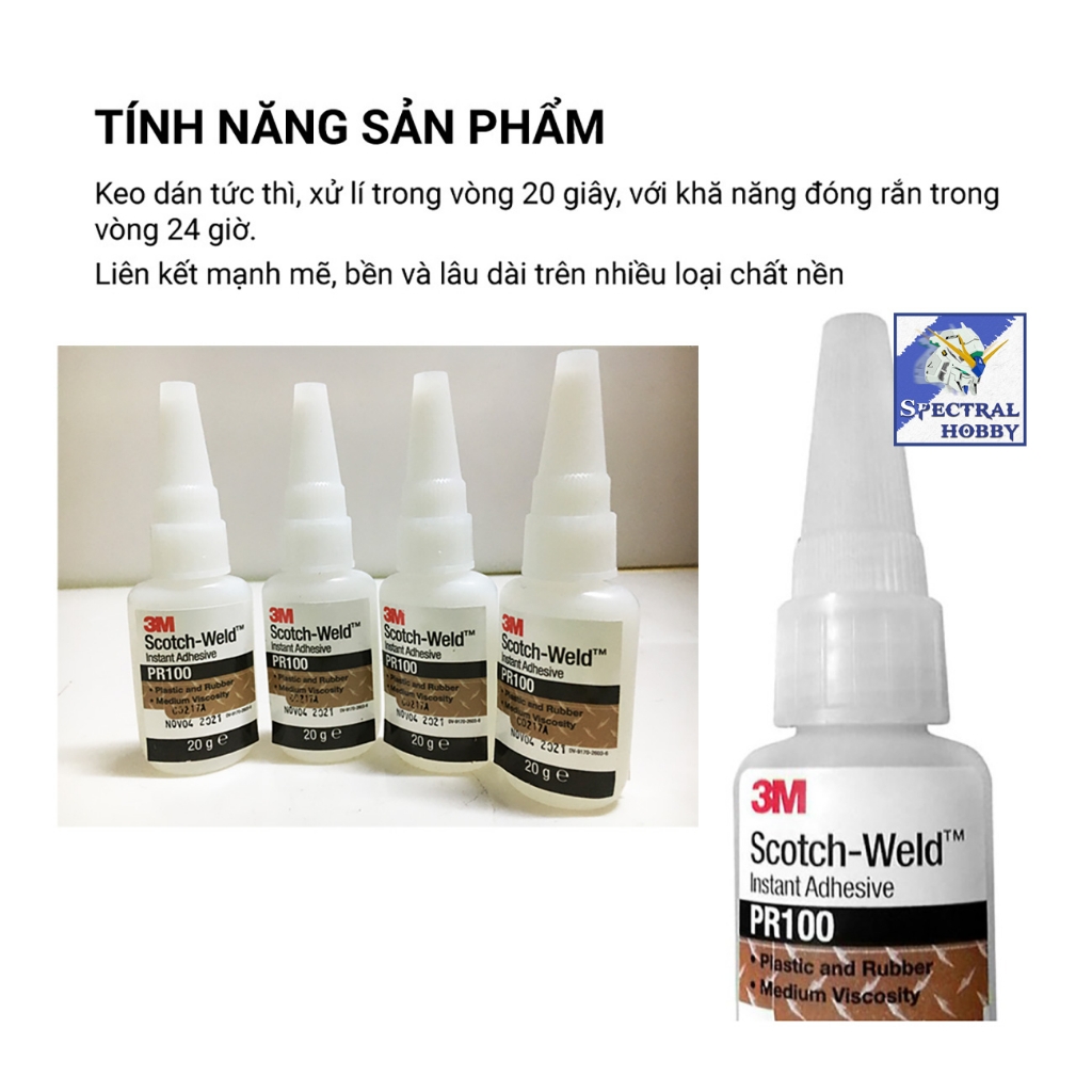 Dụng cụ Keo siêu dính 3M PR100 Plastic & Rubber Instant Adhesive cho mô hình và các loại đa năng